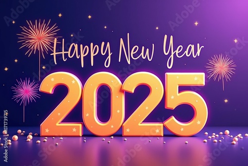 Celebrate the New Year 2025 with Style: Vibrant Happy New Year Greeting Card with Fireworks and Sparkles for Festive Celebrations photo