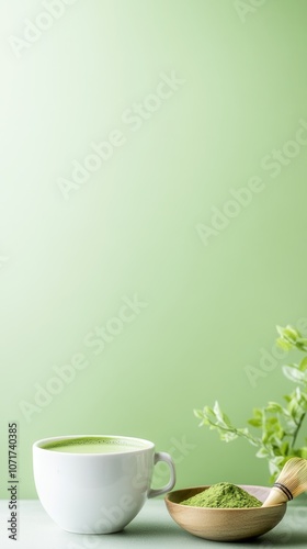 Wallpaper Mural vibrant matcha bowl filled with green matcha tea isolated on a simple background . ai generated Torontodigital.ca