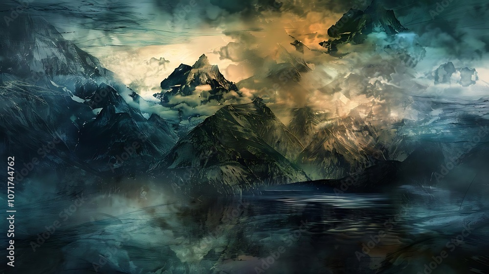 Naklejka premium mystical mountains in the fog