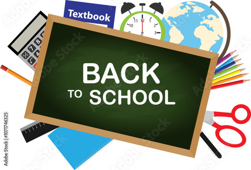 Back to school, inscription on the school board back to school. Vector, cartoon illustration. Vector.ь