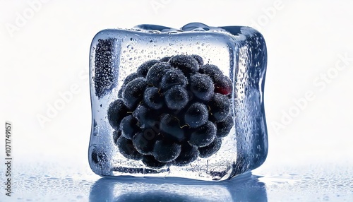 Blackberry inside ice cube