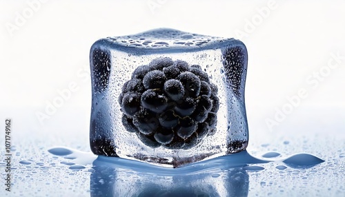 Blackberry inside ice cube