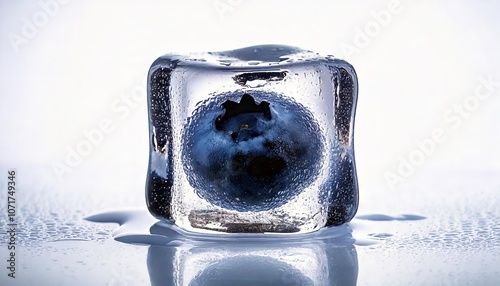 Blueberry inside ice cube