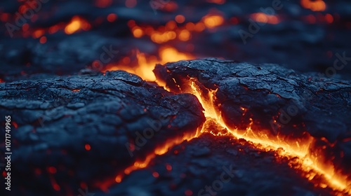 Close-up of Volcanic Rock Cracking Open Revealing Fiery Lava Inside, Showcasing the Natural Power and Beauty of Erupting Volcanoes in a Stunning Detail