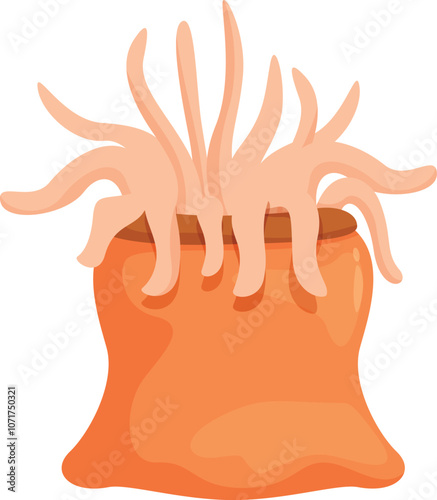 Photography Cartoon sea anemone with waving tentacles, marine invertebrate animal living und