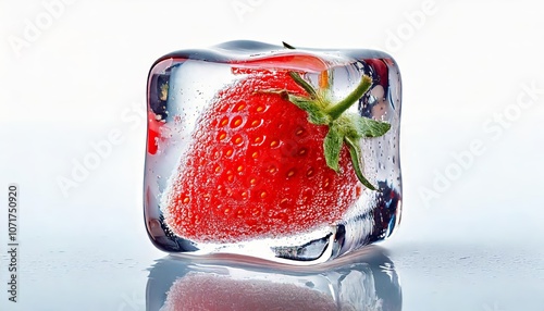Strawberry inside ice cube