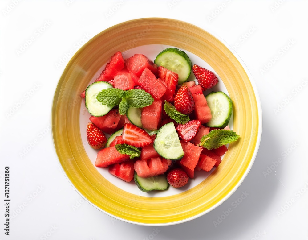 Fresh summer salad combining watermelon, strawberries, and cucumber Fresh summer salad combining watermelon, strawberries, and cucumber