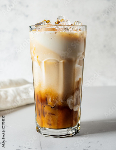 Iced coffee with milk, cafe latte in a glass photo