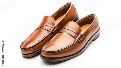 Wallpaper Mural Classic brown loafers with smooth leather, isolated on white background, ideal for office or casual looks Torontodigital.ca