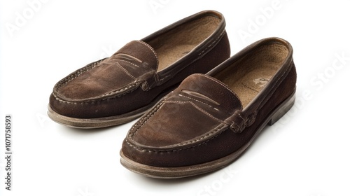 Wallpaper Mural Classic loafers in dark brown suede, isolated on white, representing sophisticated fashion Torontodigital.ca
