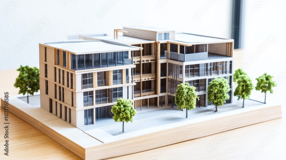 A scale model of a modern apartment building. A scale model of a modern apartment building.