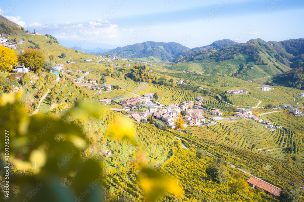 Valdobbiadene, hills and vineyards along the Prosecco road. Italy
