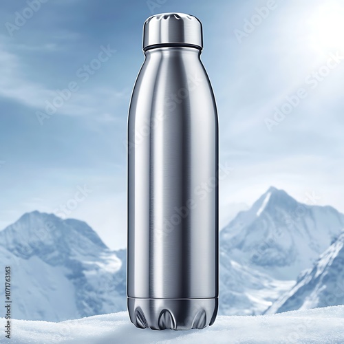 Stay hydrated with this sleek stainless steel water bottle photo