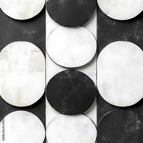 Bold black and white circles forming a stylish modern wall background photo