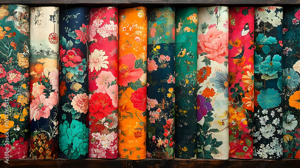 Floral Pattern Fabric Rolls Illustration