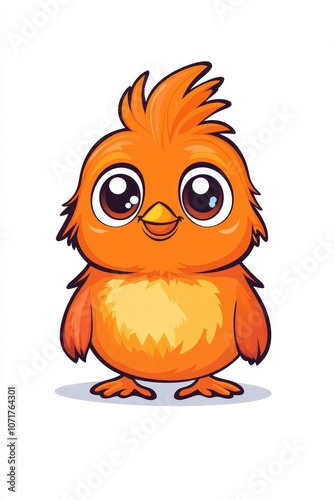 Cute and Colorful Cartoon Bird Character with Big Eyes and Fluffy Feathered Body Ideal for Children's Illustrations and Fun Artwork Designs