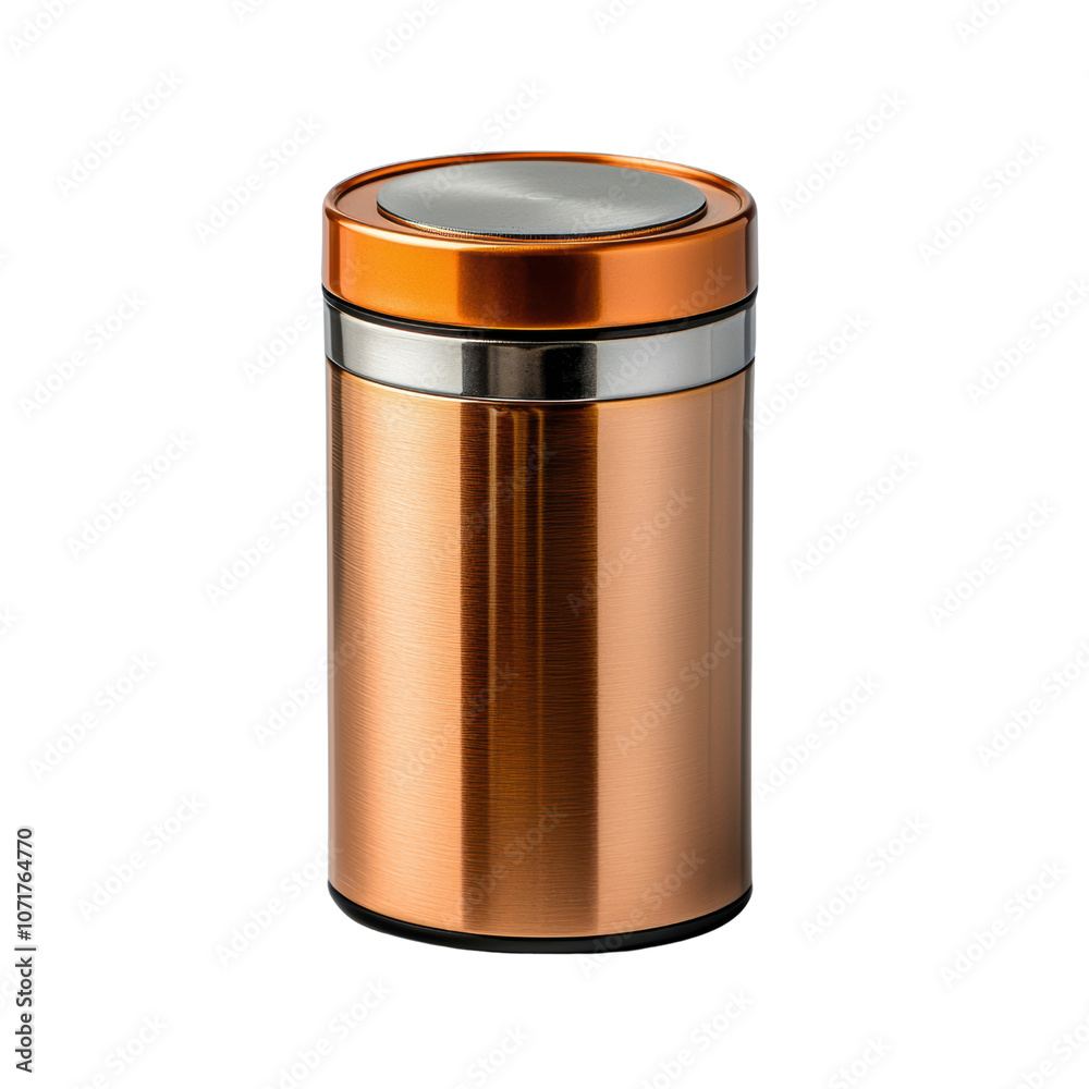 sleek, modern copper canister with shiny lid, perfect for storage. This stylish container adds elegance to any kitchen or workspace sleek, modern copper canister with shiny lid, perfect for storage. This stylish container adds elegance to any kitchen or workspace