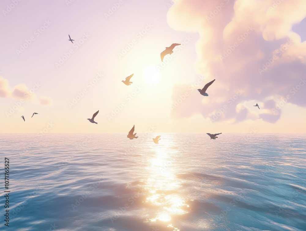 Fototapeta premium Serene Sunset Sea Birds