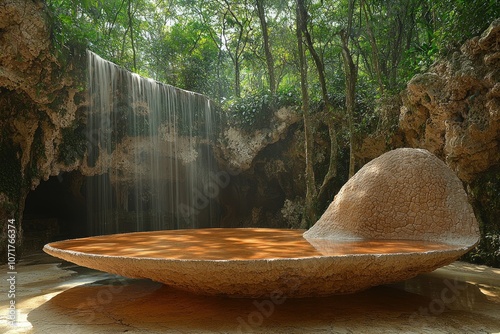 Stone Waterfall Basin in a Lush, Natural Setting photo