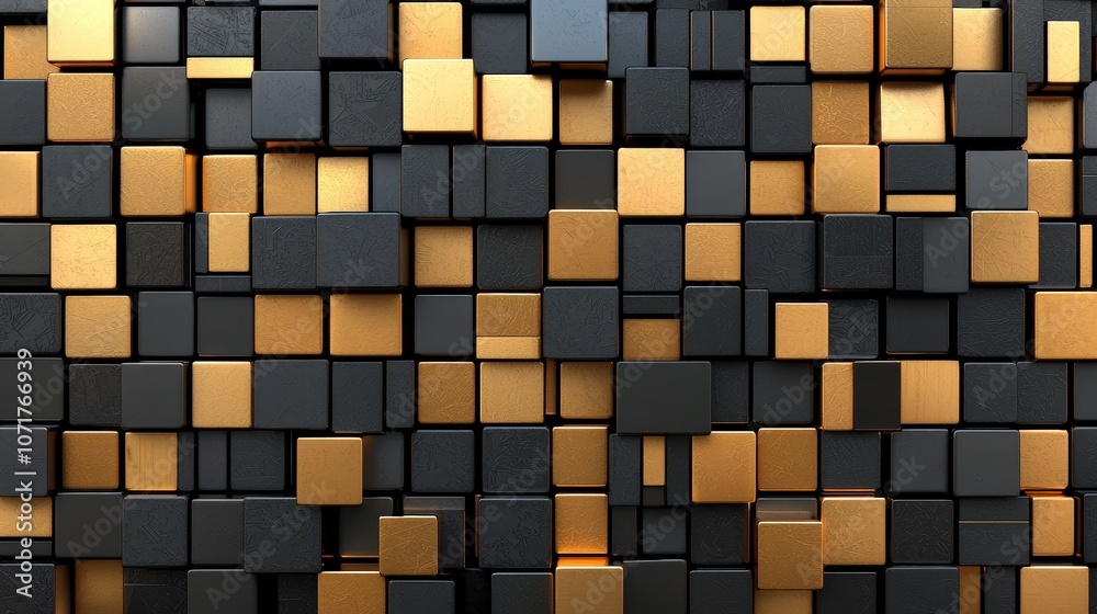 Abstract Gold and Black Cube Pattern Background Geometric Design 3D Rendering Abstract Gold and Black Cube Pattern Background Geometric Design 3D Rendering
