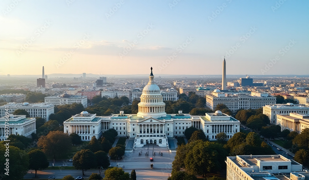 Fototapeta premium washington cityscape features iconic us capitol building backdrop city skyscrapers american landmarks