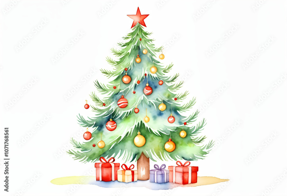 Obraz premium christmas tree watercolor illustration set clean white