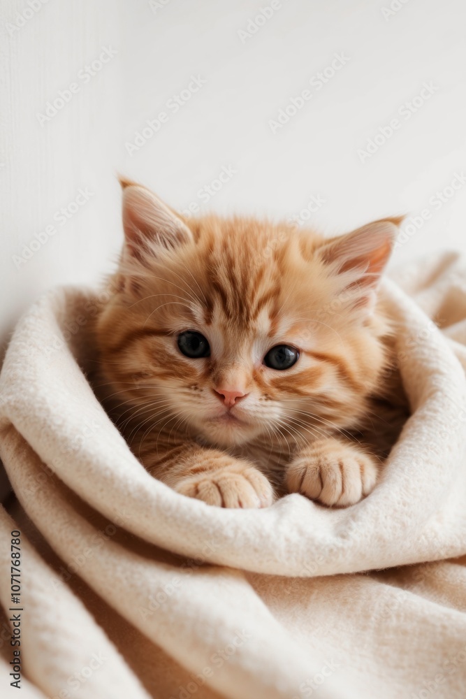 Obraz premium An adorable orange kitten snuggles in warmth.