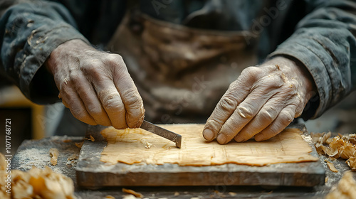 Closeup of Hands Carving Wood with a Tool - Realistic Image