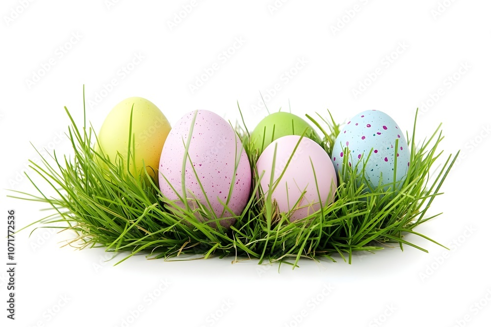 Fototapeta premium A bunch of Easter eggs are sitting on a green grassy field