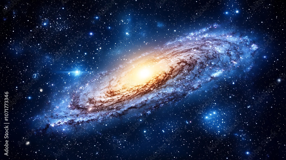 Obraz premium Majestic Cinematic View of a Spiraling Galaxy Surrounded by Distant Stars and Cosmic Wonder in the Vastness of Space