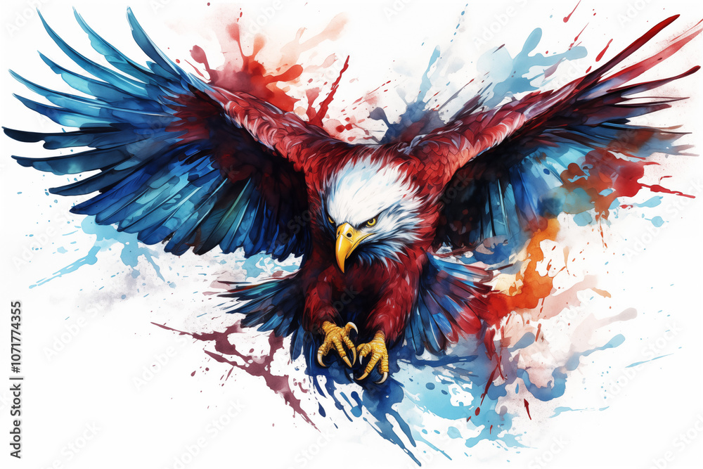 Colors eagle tattoo on white background. Eagle tattoo. Bird tattoo. Tattoo ideas. For tattoo artists. Tattoo parlor. Love tattoo. Colors ink. My tattoo.	
