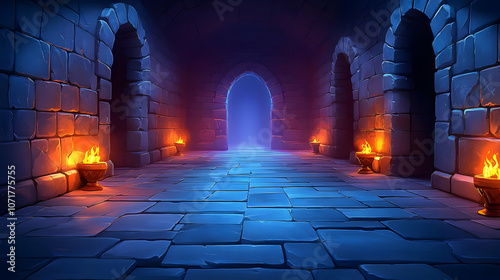 Fototapeta Naklejka Na Ścianę i Meble -  Dark Stone Hallway Illustration