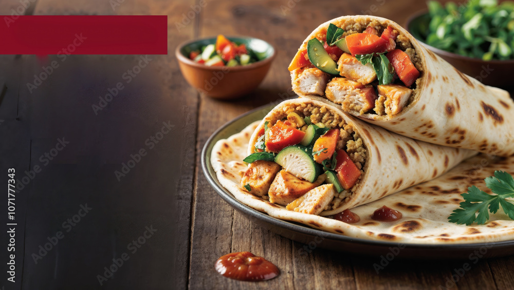 Doner Kebab with chicken, avocado, and tomato sauce. Mexican food, social media post design Doner Kebab with chicken, avocado, and tomato sauce. Mexican food, social media post design