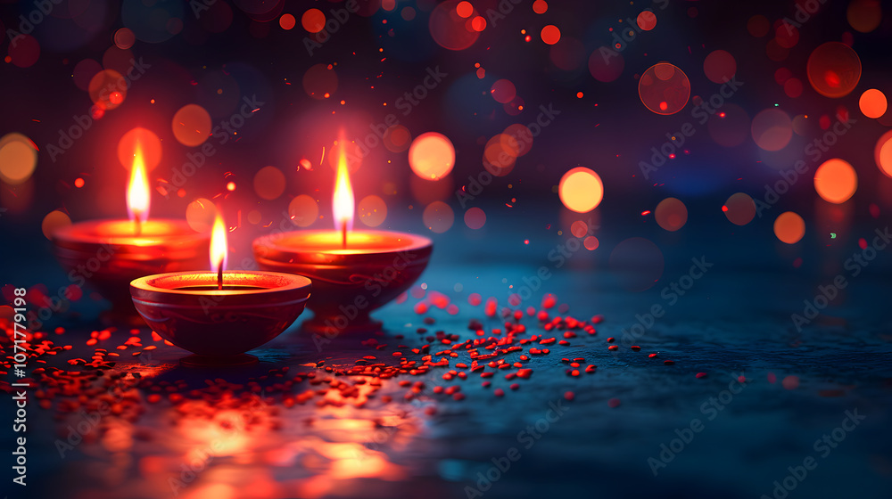 Illustration of Diwali festival of lights tradition Diya oil lamps against dark background Illustration of Diwali festival of lights tradition Diya oil lamps against dark background