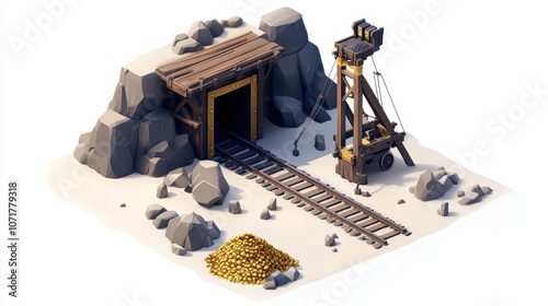 Gold mine entrance 3D texture, gaming texture isolated on transparent or white background, png