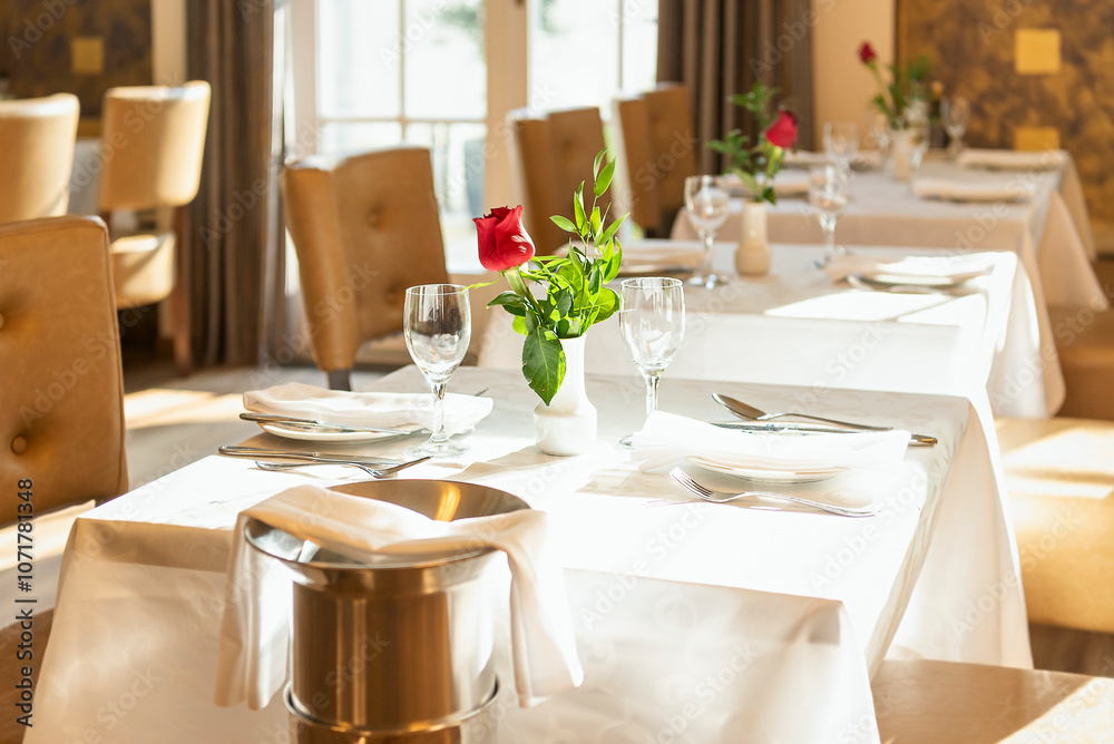 A set table in the restaurant