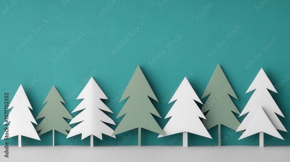 Obraz premium Paper Cutout Christmas Trees on Teal Background