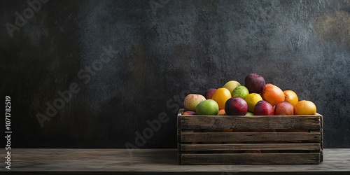 Wooden Crate Filled with Seasonal Fruits photo