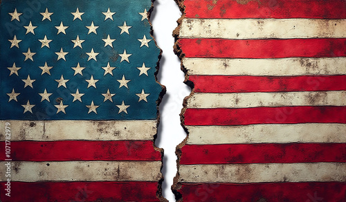 american flag torn half symbolizes division disillusionment politics photo