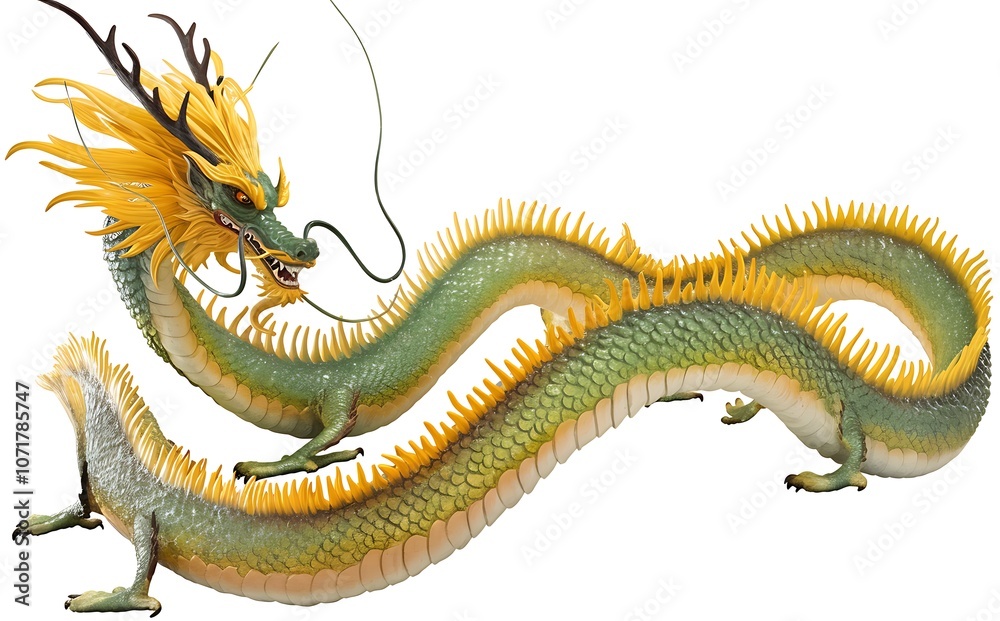 Fototapeta premium Chinese dragon, yellow and green color scheme