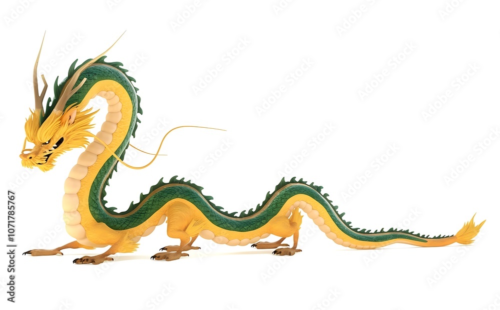 Fototapeta premium Chinese dragon, yellow and green color scheme