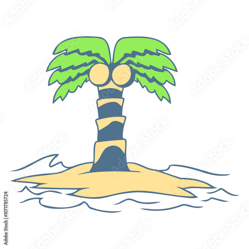 Palm Island Tree Beach Vacation Coconut Sea Nice Cool South Seas Tropical Warm Weather Caribbean Plant Nature Lover Floral Summer Holiday Life Isolated T-Shirt Poster Sticker Print Illustration Design