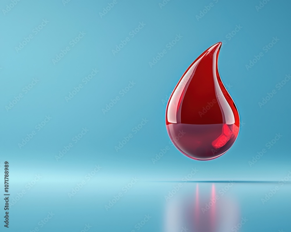 Fototapeta premium Glossy Red Blood Drop on Blue Background
