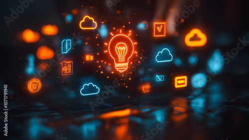 Wallpaper Mural A computer screen with a light bulb on it and other icons surrounding it Torontodigital.ca