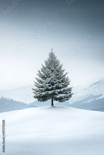 Wallpaper Mural Solitary Pine Tree in a Snowy Winter Landscape Torontodigital.ca