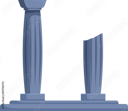 Greek architecture represented by two antique columns, one intact and one broken, symbolizing history and decay