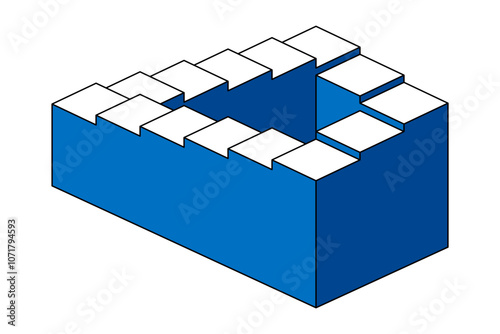 Penrose stairs, Penrose steps, or also impossible staircase, an impossible object and optical illusion. Two dimensional depiction of a staircase, forming a continuous loop. Isolated illustration.