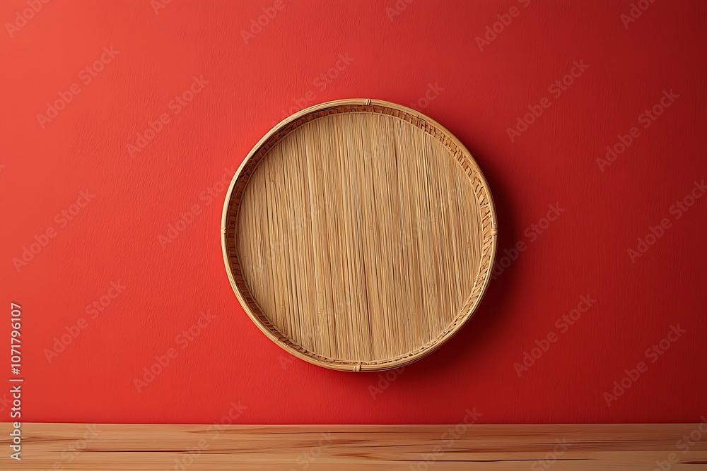 Naklejka premium Empty bamboo placemat on a wooden table