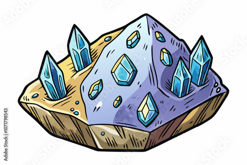 rock with crystals vector on under sea background, hand drawn sketch