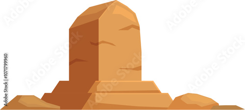 Illustration of a big single rock standing in a desert landscape